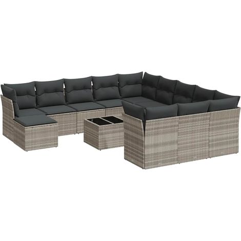 Maison Exclusive - Set Divani Giardino 13 pz con Cuscini Grigio Chiaro Polyrattan (1/3)