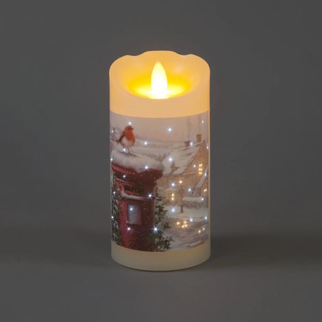 Snowtime Christmas Robin on Postbox LED Candle by Richard MacNeil - 15cm