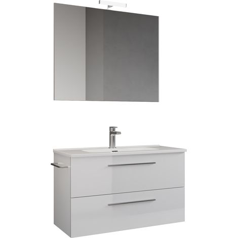 Mama Store ERA 60 - Mobile Bagno Sospeso 60 CM BIANCO LUCIDO LACCATO con Lavabo, Specchio e Lampada LED, L.62 X P.47 X H.53 cm (1/5)