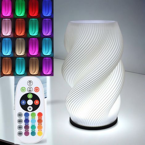 Lampe vase 16 couleurs RVB à intensité variable, avec télécommande, impression 3D, abat-jour fantaisie en spirale rayée, USB lampe de chevet pour chambre (1/5)