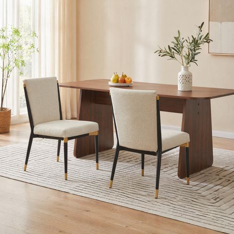 Sillas comedor 2 unidades tela beige ajustables OKMYHOME (1/5)