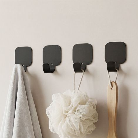 doporro Klebehaken extra stark aus Aluminium, Haken selbstklebend, Wandhaken ohne Bohren, Handtuchhaken für Bad und Küche, auch als Handtuchhalter ohne Bohren , 4 Stück, Schwarz, Stalo-15 (1/5)