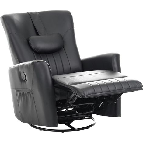 Reclining Armchair Black Faux Leather Manual 360 Swivel Function with Pull-Out Footrest Adjustable Back Living Room Modern REA (1/5)