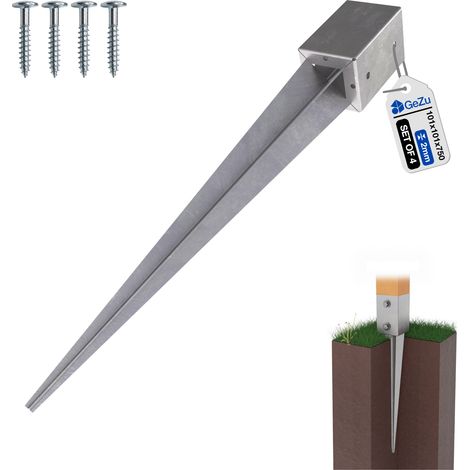 Lot de 4 Support de poteau à enfoncer galvanisé à chaud 101 x 101 x 750 mm – Douille pour clôture bois – GeZu Impex