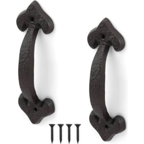 Pieces Black Antique Cast Iron Door Handle Retro Sliding Door Handle for Shed Doors Garages Cupboards (1/4)
