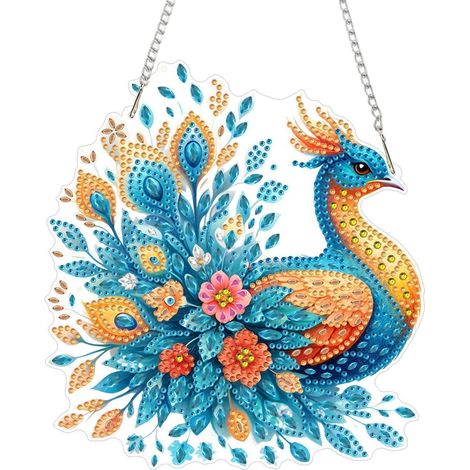 5D Pfau Diamond Painting Anhänger Set mit Kette für Fenster & Garten