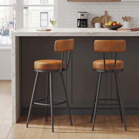 Tabourets Pivotants à 360° Lot de 2, avec Dossiers, Style Moderne du Milieu du Siècle, Hauteur de 76 cm, pour Cuisine ou Bar à Domicile, Marron (1/5)
