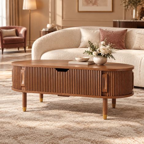 Höhenverstellbarer Couchtisch 110 × 48 × 57 cm MDF Nussbaum mit Stauraum – MEUBLIV (1/5)
