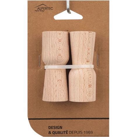 ALPERTEC Lot de 2 butées de porte à fixer au mur ALPERTEC, bois brut hêtre L.7 cm x l.2.7 cm
