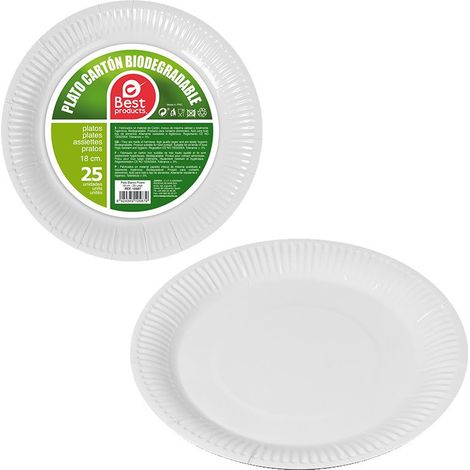 Confezione da 25 Piatti Dessert in Cartoncino Bianco ø18cm Best Products Verde