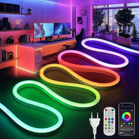 Ruban LED 10M, RGBIC Neon Bande Multicolore App Contrôle 220V Tube LED Flexible Étanche Découpable Synchronisation Musicale Bandeau Lumineuse Led pour Intérieur Extérieur (1/5)