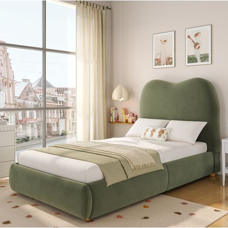 Letto contenitore per bambini 90x200 cm in velluto verde con rete a doghe, senza materasso - CHICFURN (1/5)