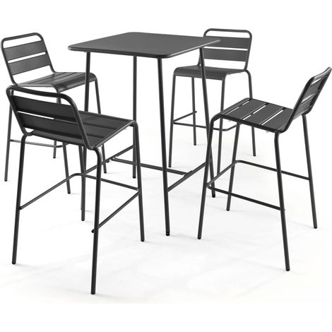 Ensemble table de bar et 4 chaises hautes en métal anthracite - Palavas (1/5)