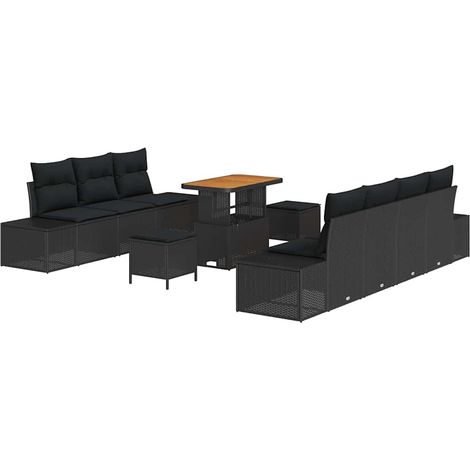 Garden Sofa Set with Cushion 10 pcs Black Poly rattan vidaXL