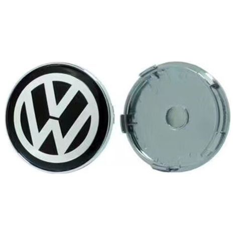 Cache-moyeu de roue 60mm pour Volkswagen Golf, Passat, Polo, Jetta, Bora, Santana – Centre de jante style sport, capuchon de moyeu en alliage d’aluminium, kit 4 pièces, accessoire jante voiture – Noir (1/2)