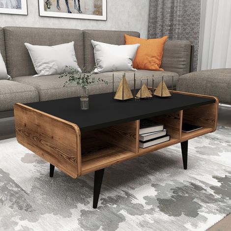 Couchtisch Mangone mit Beinen, 3 Fächer, rechteckig, 90x56x40h cm, Nussbaum Eiche Knoten (1/5)