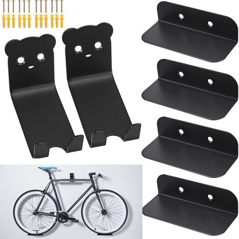 Gancho de pared para pedales de bicicleta, juego de 6 soportes de pared para bicicletas, almacenamiento de pared, soporte para neumáticos, negro (1/5)
