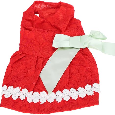 Robe d'été mignonne pour chienne, jupe sans manches en polyester avec nœud dans le dos, rouge, taille S (XZD226). (1/5)