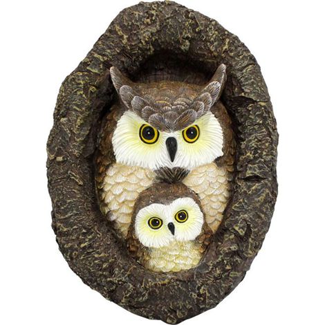 royaluxe -Tree Hole Owl Mère et Enfant Sculpture Yard Art Owl Statue Statue Jardin Sculpture Porche Décorations Arbre Visage Décoration Exquise Résine Animal (1/2)