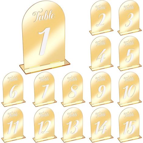 15 paquet de 115 numéros de Table de Mariage en Miroir Supports de Panneaux D'Affichage en Acrylique de 13x18.2cm Arc Supports pour Réceptions de Mariage Fêtes Anniversaires et Événements (1/5)