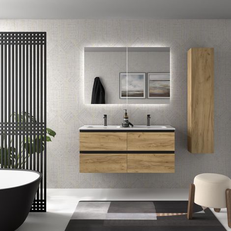 Mueble de Baño BEQUIA METAL 120cm Roble Lavabo Porcelana (1/5)