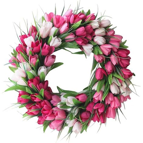Couronne de tulipes pour porte, couronne de tulipes artificielles de 50 cm avec base en rotin, couronne de tulipes printanière pour mariage de printemps et d'été-AquaForge (1/5)