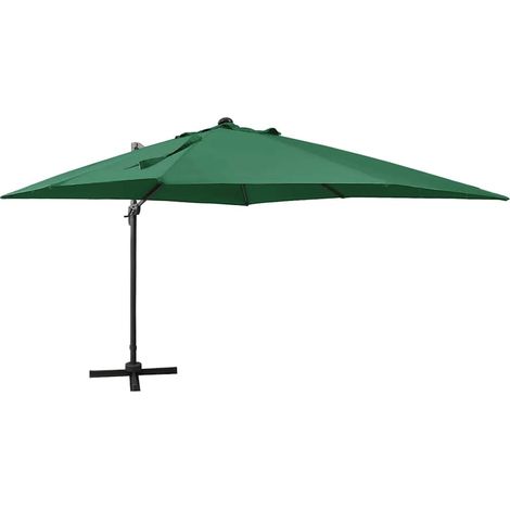 Parasol déporté de jardin avec 24 LED inclinable rotatif 360° aluminium vert 300 x 300 cm - PANGIVO (1/5)