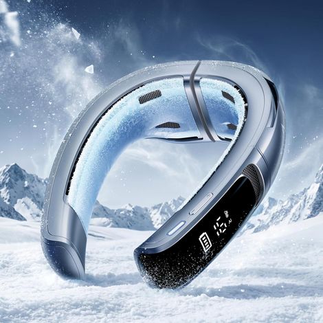 Climatiseur de Cou, Refroidissement, Ventilateur de Cou Rechargeable 6000mAh, Flux d'Air 720° - Bleu (1/5)