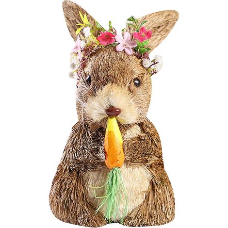 Ostereier-Anhänger: Lebensechter sitzender Hase aus Stroh für Puppen mit Karotte