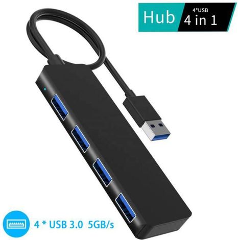 Hub USB - 4 Ports USB 3.0 - Vitesse 5 Gbps - Alliage D'aluminium - Gris - 1 Pièce (1/5)