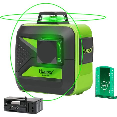 Huepar 602CG Niveau Laser Croix Vert, 2 x 360 Laser Level Auto-nivellement Commutable Laser Lignes de 360 degrés avec Fonction d'impulsion, Distance de Travail 25m, Support Magnétique Incluse