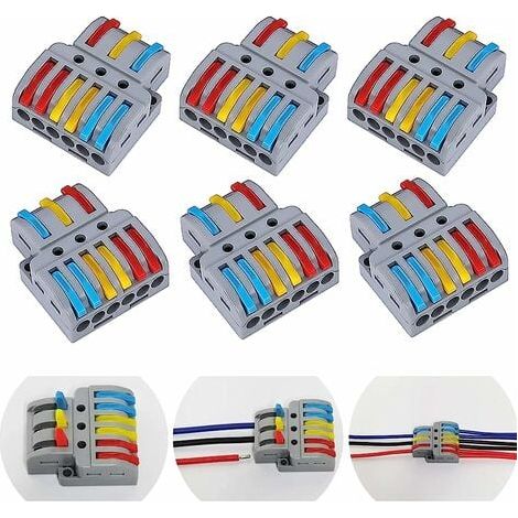 Kaelt - BDD 6 pieces borne,domino electrique, connecteur electrique, sucre electrique, connecteur electrique rapide, borne de connexion électrique,connecteurs electriques rapide avec levier, (3-6) (1/5)