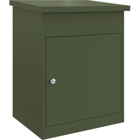 Boîte de dépôt de colis vert olive, dimensions : 47,5 x 38 x 59 cm, acier. (1/5)