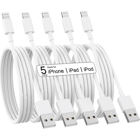 Chargeur pour iPhone, lot de 5 câbles Lightning de 1,8 m (6 pieds), charge rapide. (1/5)