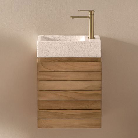 Conjunto di mobile bagno sospeso 40x20 cm in legno di teak con lavabo integrato in cemento Napier SKLUM             (1/5)