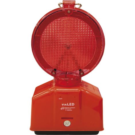 LED-Baustellenleuchte rot/transparente Linse mit Blink- oder Dauerlicht
