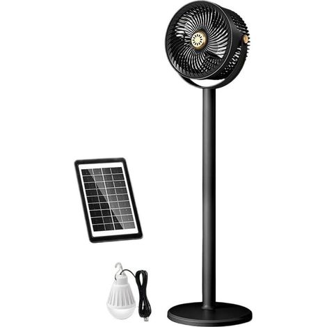 Ventilateur solaire 4000 mAh – 5 vitesses, USB, pliable, orientation 360°, lampe LED – Noir (1/5)