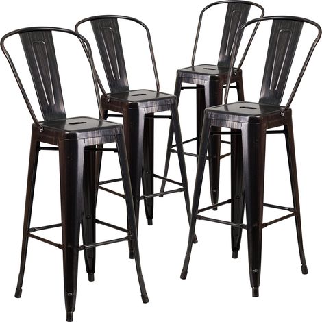 Tabouret de Bar en métal coloré pour Restaurant, Acier galvanisé, Plastique, Noir/doré Antique, Lot de 4 (1/5)