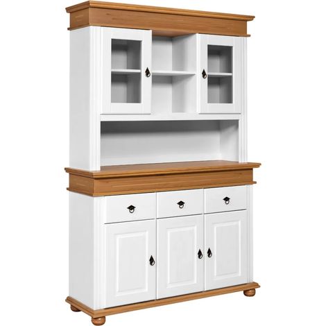 Credenza Vetrina con Ante Cassetti Ripiani in Legno Bianco Rovere (1/5)