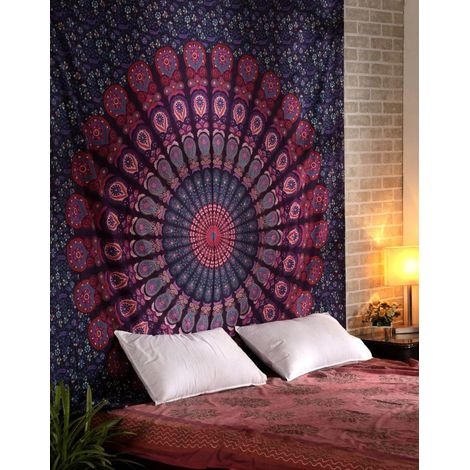 1 Tapisserie motif paon mandala, coton doux résistant, décor salon chambre plage (1/5)