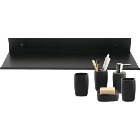 Étagère Murale Flottante Salle de Bain Étagère Rectangulaire en Aluminium Mat Tablette Murale Robuste Ultra-Mince Support de Rangement Mural Élégant pour Cosmétiques Noir (30cm) (1/4)