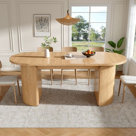 Table à rallonges avec compartiment de rangement dissimulé, plateau surépaissi pour une grande stabilité, adaptable à la perfection aux petits espaces, cuisine, bureau et salon, brun naturel (1/5)