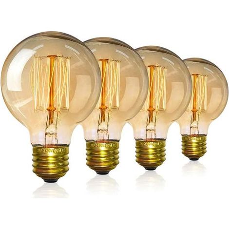 Lot de 4 ampoules Edison vintage - Ampoules à vis à intensité variable - Ampoules globe - Lumière chaude 40 W G80 E27 220 V [Classe énergétique A] (1/5)