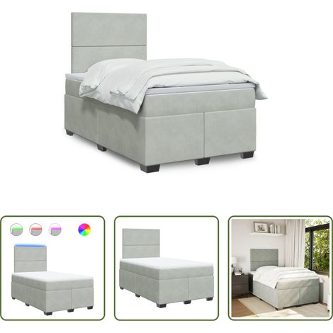 vidaXL LED-Leuchten - Boxspringbett mit Matratze Hellgrau 120x200 cm Samt (1/5)