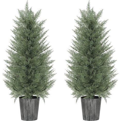 CHICFURN Set di 2 cipressi artificiali 90 cm in plastica verde, in vaso, per interni (1/5)