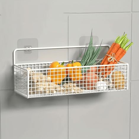 Panier De Rangement Murale En Fonte - Etagere Sans Perçage Pour Epices Fruits Et Ustensiles - Compatible Cuisine - 1 Unite (1/5)