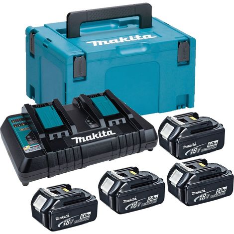 Makita BL1850 18v 4 x 5.0ah Lithium Batteries DC18RD Dual Port Charger + Makpac (1/3)