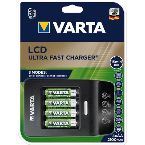 Caricabatterie Varta LCD Ultra Fast nero per 4 pile AA AAA