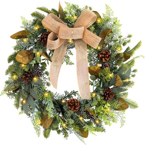 Guirlande De Noël Avec Lumières - Couronne En Rotin 45 Cm - Pour Porte Fenêtre Ou Mur - 1 Pièce (1/5)