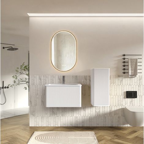 Mueble de baño con lavabo y espejo LED, 81 x 46,5 x 37 cm, blanco HAVRYA (1/5)